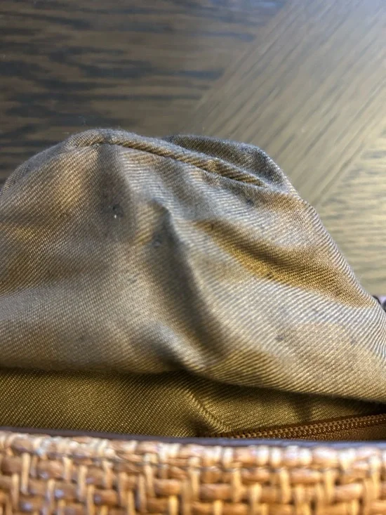 Fossil Tan Woven Shoulder Bag with Leather Handles wooden key charm - Picture 10 of 13